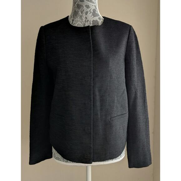 Vince Textured Crew Neck Jacket Black Collarless L New - Picture 1 of 8